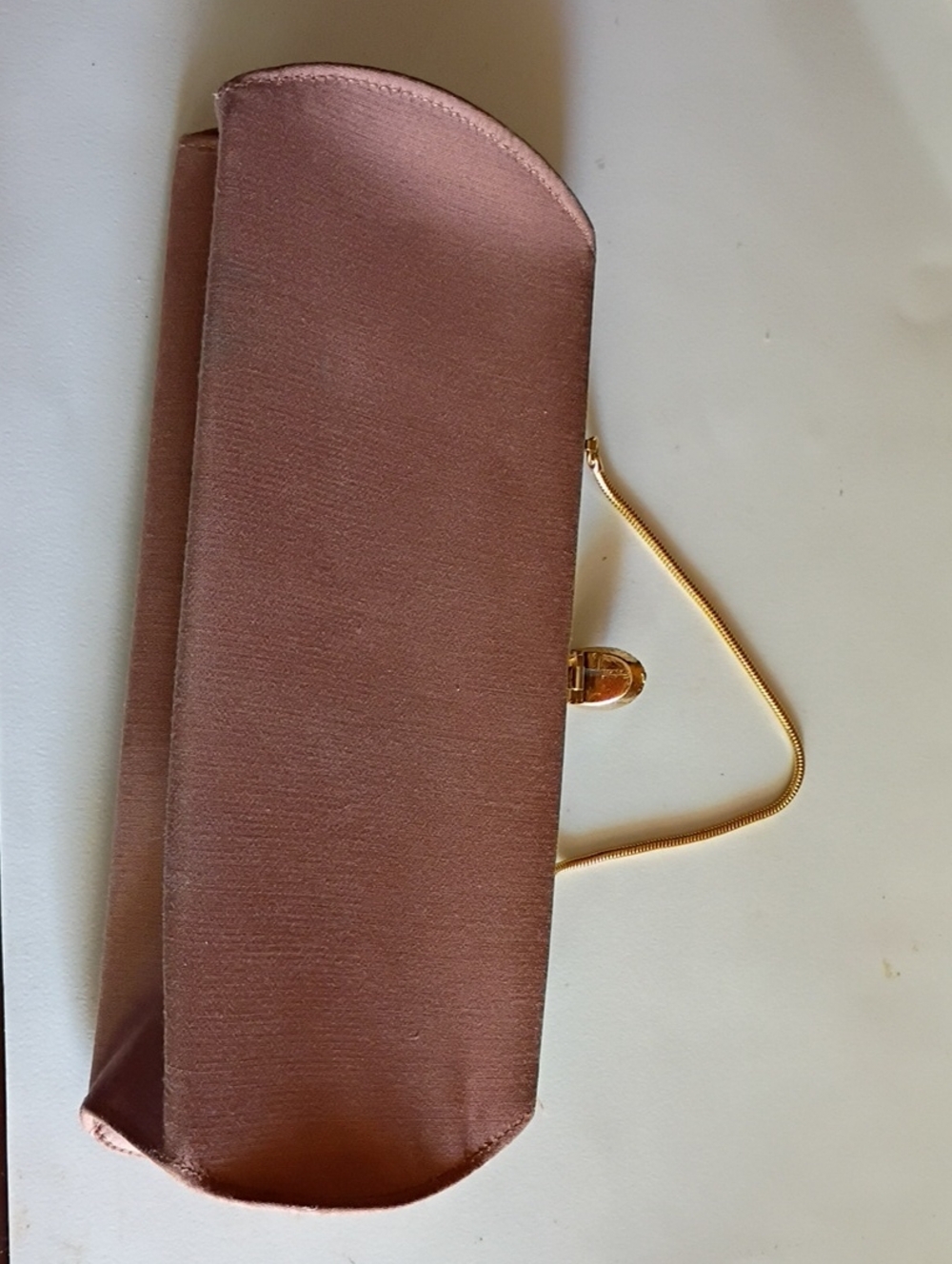 Reel Legends Rose-Taupe Satin Evening Clutch with Gold Chain